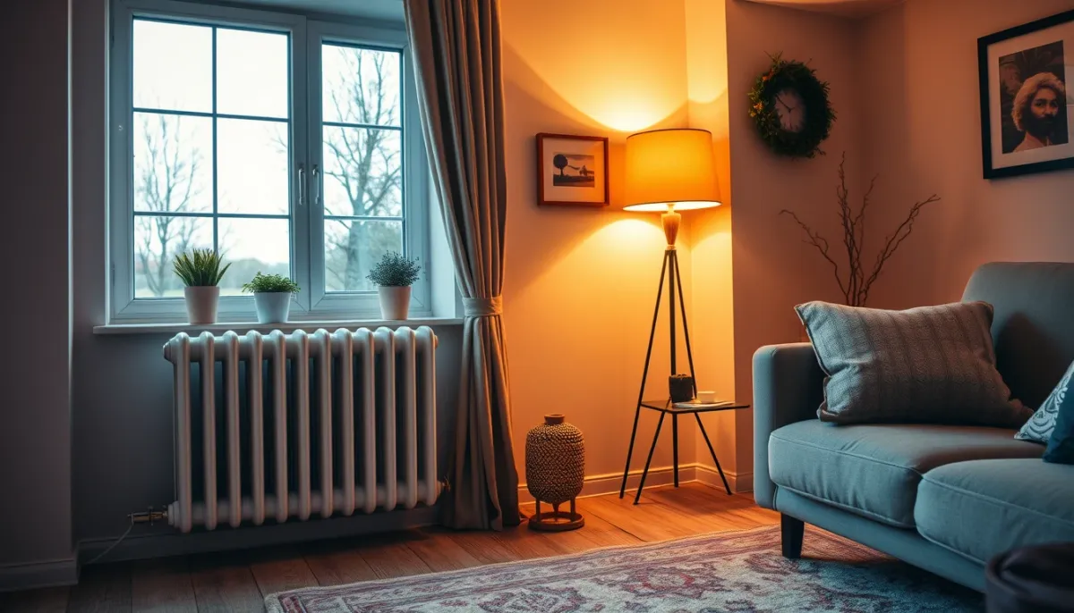 Radiateur électrique à inertie dans un salon confortable