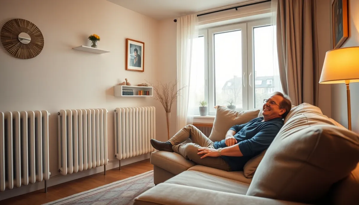 Propriétaire satisfait dans un appartement bien isolé avec chauffage électrique