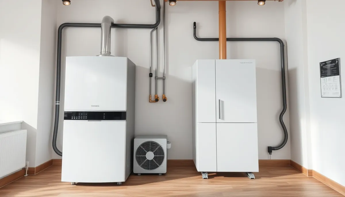 Comparaison entre une chaudière gaz à condensation et une pompe à chaleur dans un showroom