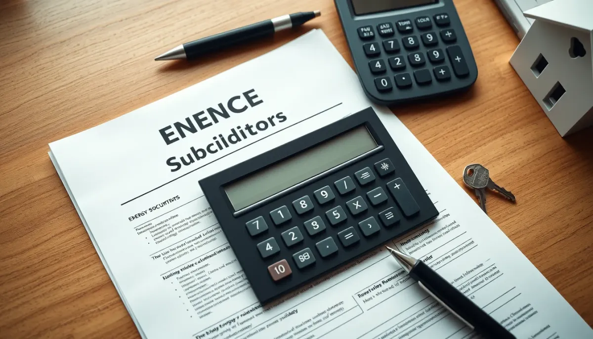 Documents administratifs et calculatrice pour estimer les aides à la rénovation énergétique