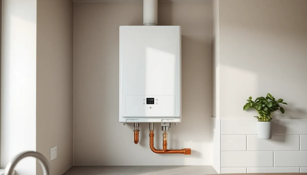 Chaudière gaz murale De Dietrich compacte installée dans une cuisine moderne