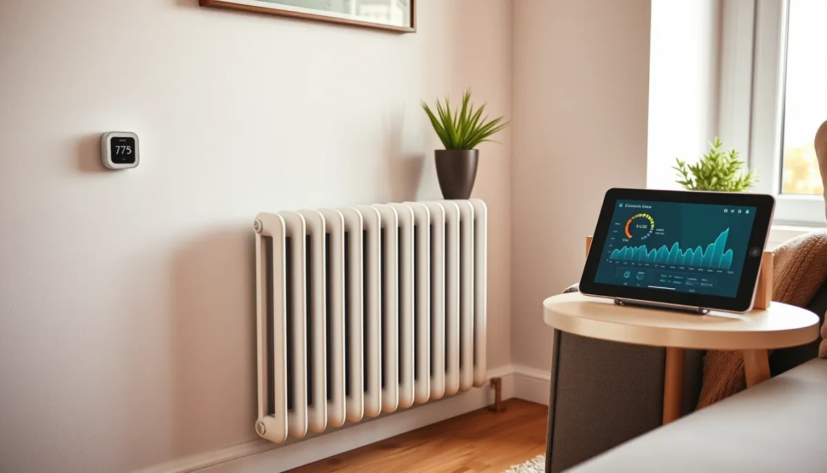 Intérieur confortable avec radiateur et thermostat programmable après entretien de la chaudière