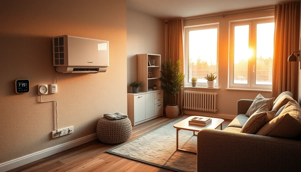 Intérieur rénové avec pompe à chaleur air/eau et thermostat intelligent dans le Nord
