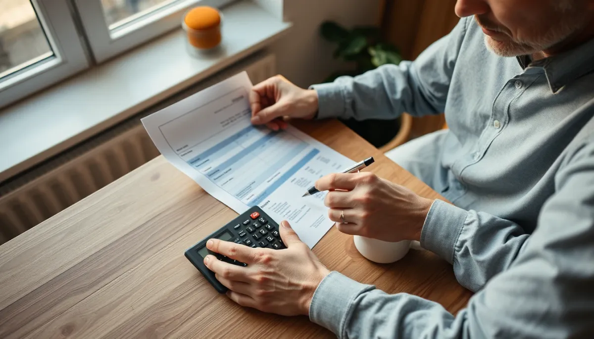 Propriétaire examinant une facture d'entretien de chaudière et un contrat
