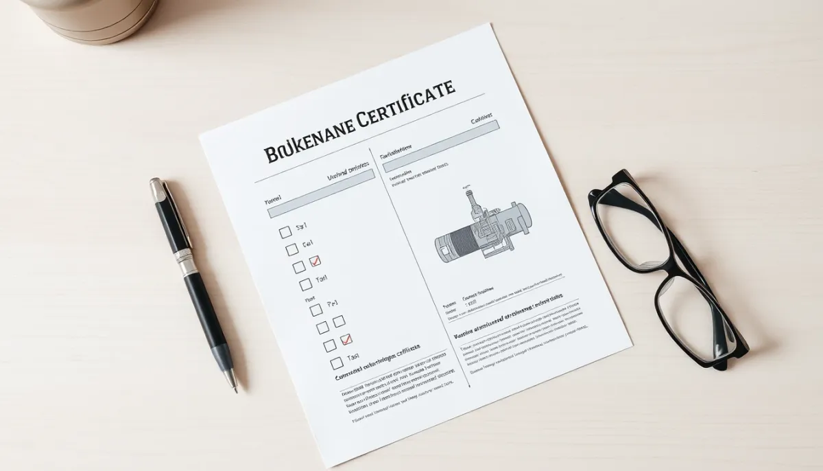 Attestation d'entretien de chaudière posée sur une table avec stylo et lunettes, montrant son contenu et sa conservation