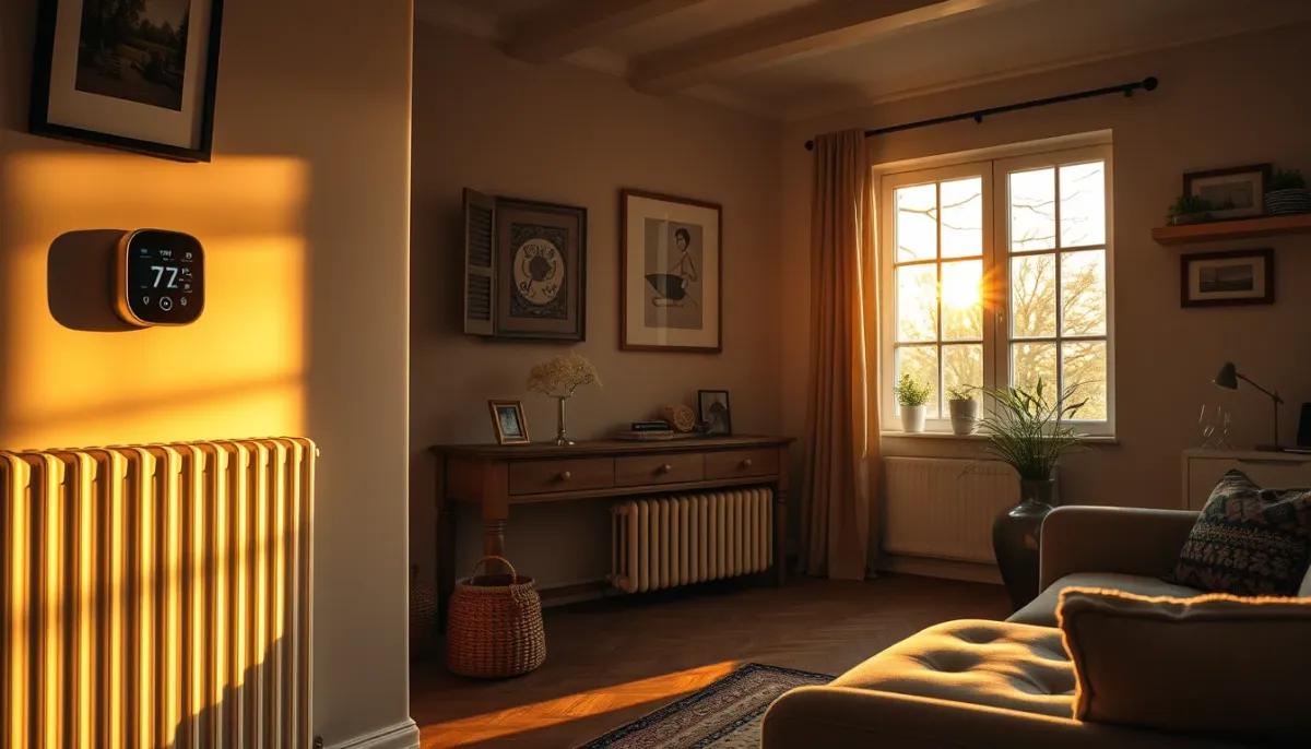 Salon de maison de la vallée de la Lys chauffé par une chaudière Chappée récente avec thermostat connecté