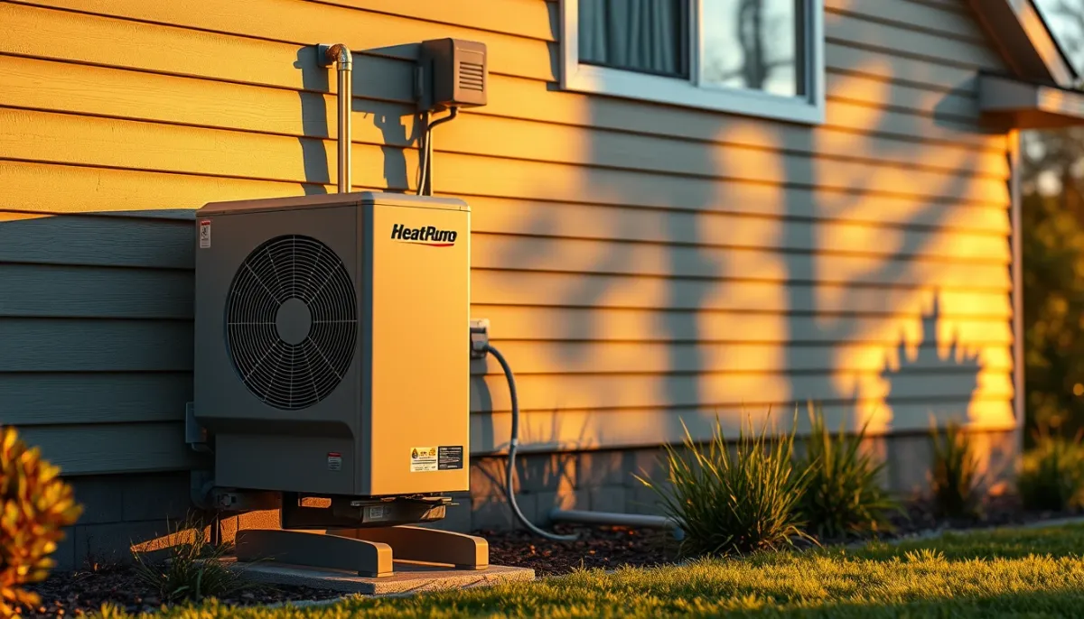 Unité extérieure d'une pompe à chaleur air/eau haute température en fin de journée