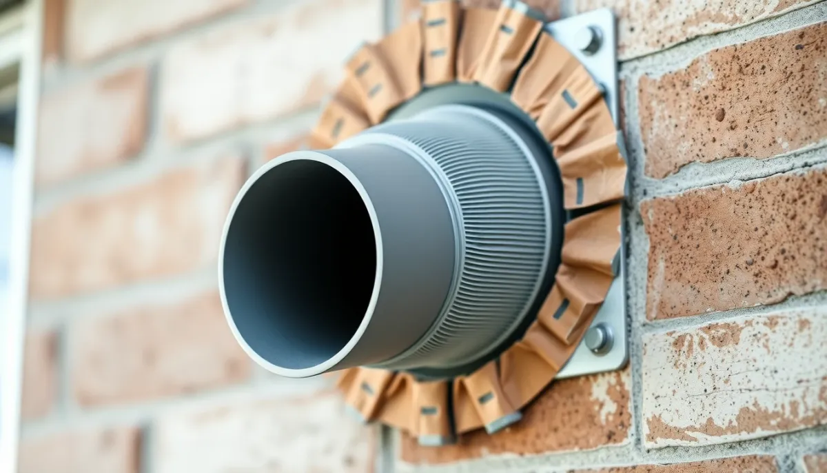Ventouse concentrique pour chaudière à condensation traversant un mur extérieur en brique