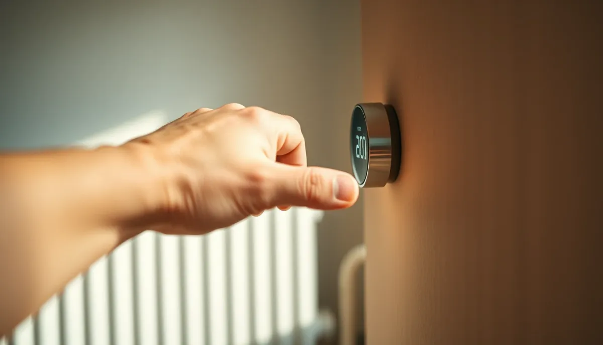 Réglage du thermostat dans un salon avec une chaudière ancienne en fonctionnement
