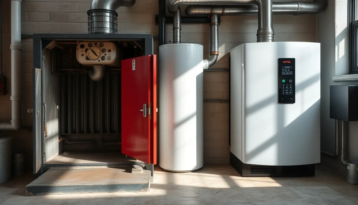 Comparaison entre une ancienne chaudière usée et une nouvelle chaudière moderne