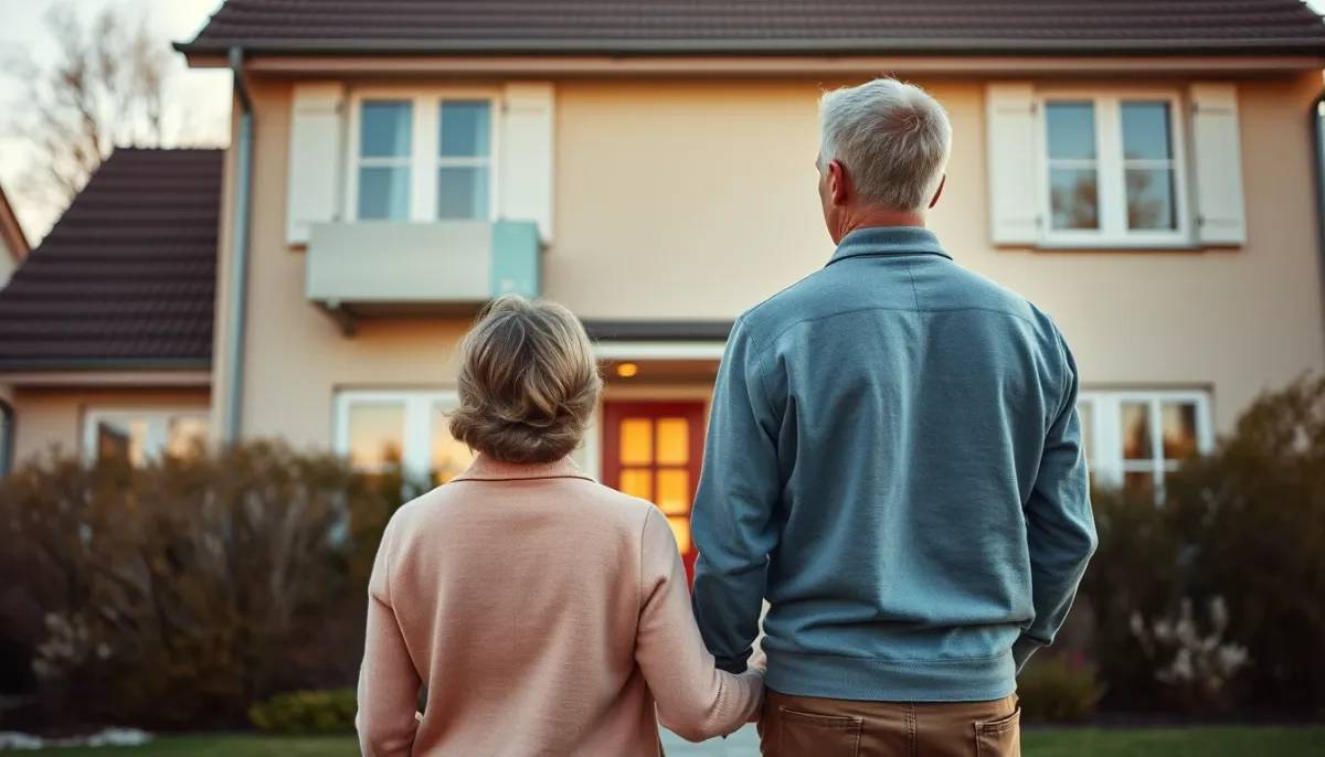 Propriétaires satisfaits devant leur maison équipée d'une pompe à chaleur Daikin Altherma